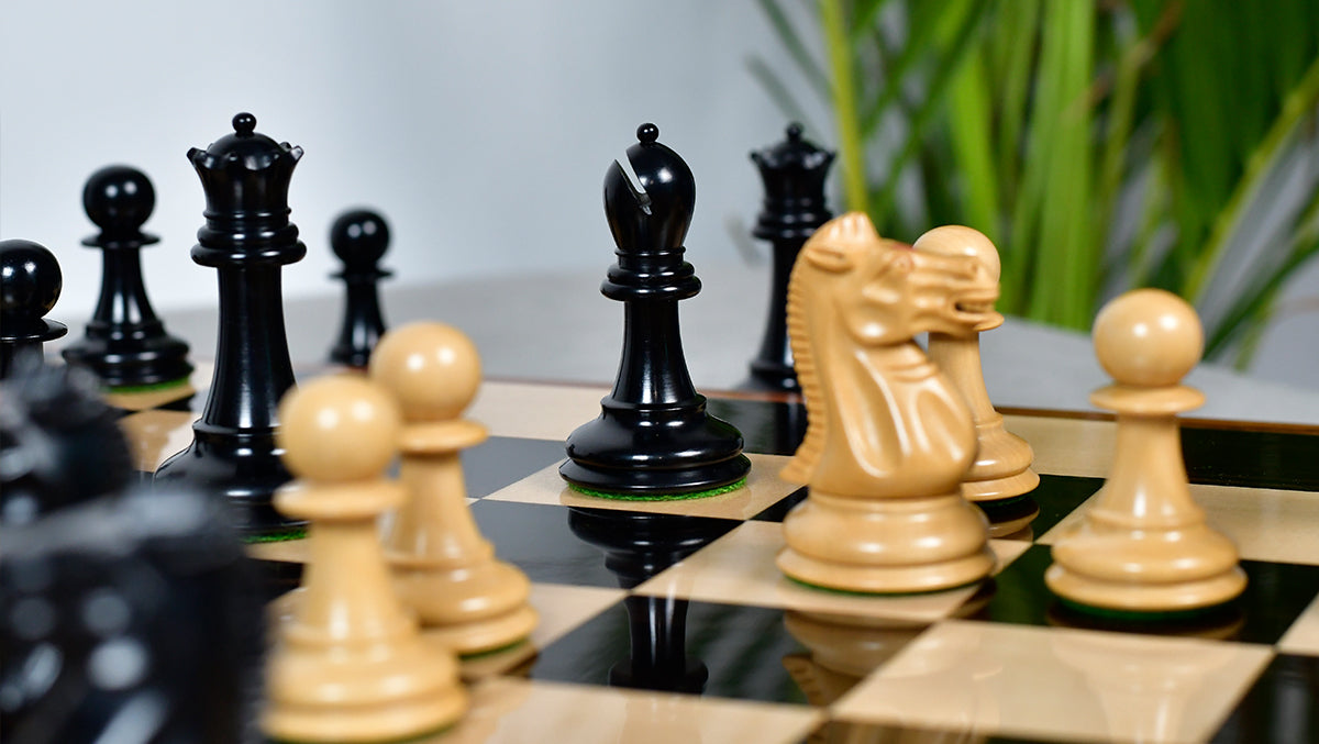 Vintage 1915-1925 Nimzovich Staunton Chess Pieces in Ebony & Boxwood – 3.75" King with King’s Side Marking – 1366g – Pieces Only