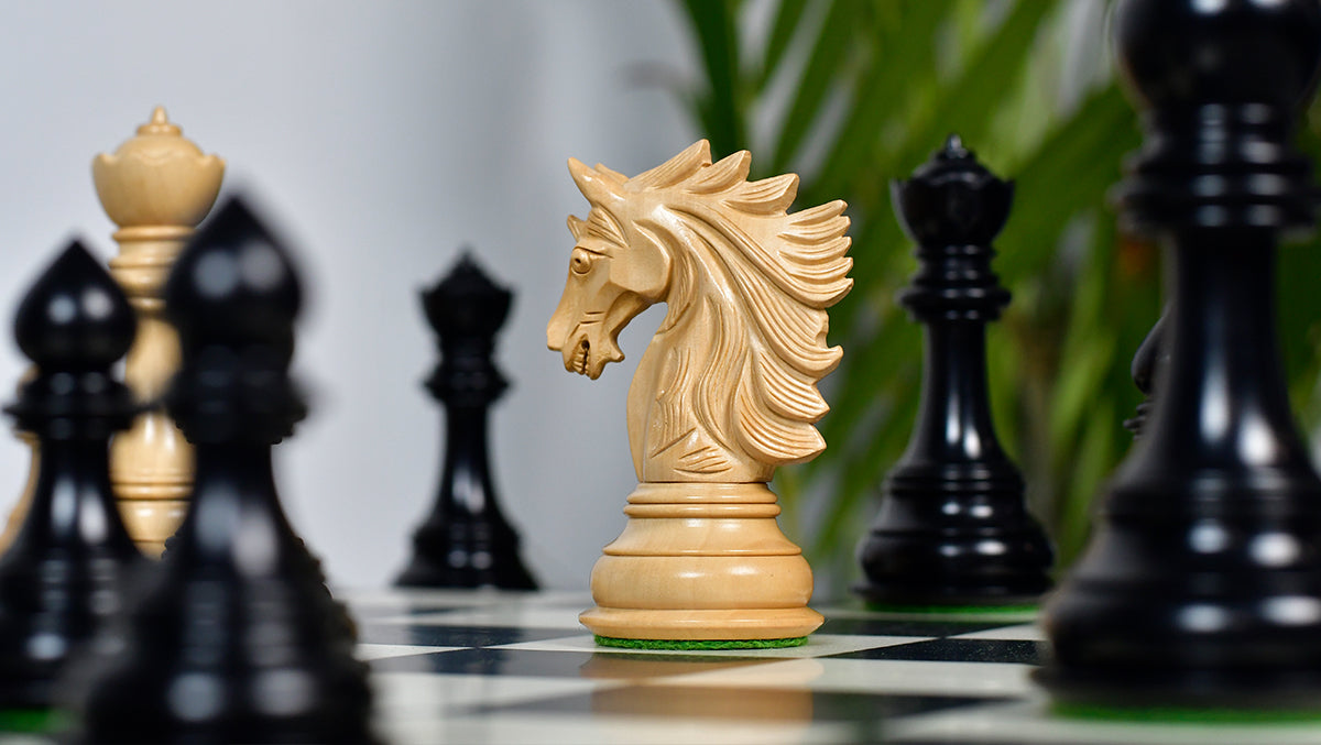 The Sher-E-Punjab Series Chess Pieces in Ebony Wood / Boxwood - 4.6" King