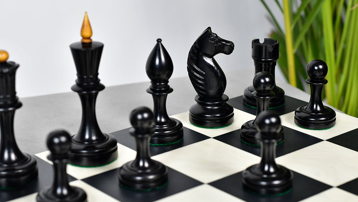 The Repro of Averbakh 1949 Moscow Chess Championship Chess Pieces in Ebonized & Antiqued Boxwood 4.20 inch King - 1130 Grams Weight