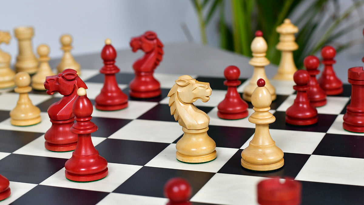 Special Edition Reproduced Vintage 1950's Circa Bohemia Staunton Series German Chess Pieces in Stained Crimson Boxwood - 3.89" King