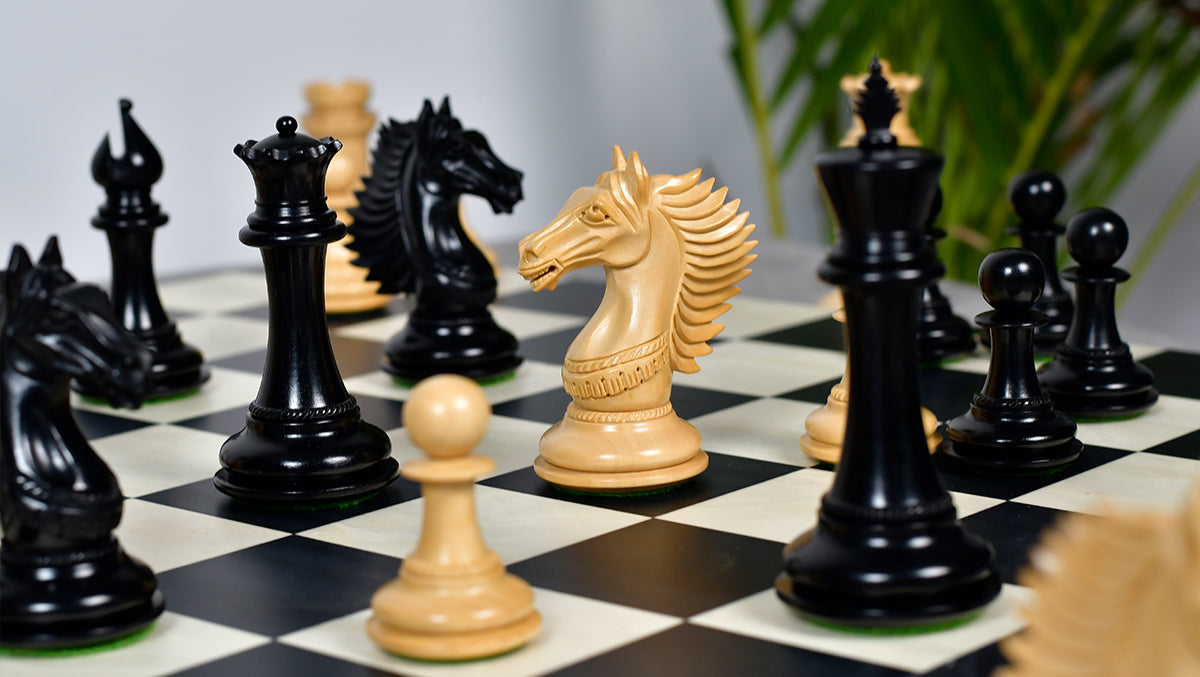 The Mustang Series Wooden Triple Weighted Chess Pieces in Ebony / Boxwood - 4.4" King