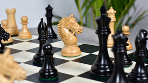 The American Bridle Triple-Weighted Chess Pieces with Extra Queen - Handcrafted in Ebony & Boxwood 4.2" King