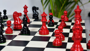 Smokey Staunton Series Painted Chess Set - Chess Pieces Only - Black and Red Painted Boxwood - 3.8" King