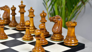 Circa 1887 Turner Teich Soviet-Staunton Style Weighted 4" Chess Pieces in Ebony & Antiqued Boxwood - 1700 Grams Weight