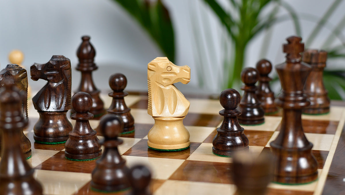 French Lardy Exclusive Weighted Chess Pieces in Sheesham Wood / Box wood - 3.75" Extra Queens