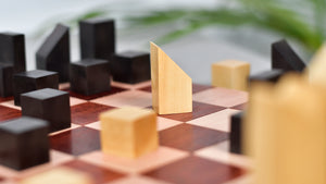 1966 F. Lanier Graham Chess Pieces - Minimalist Design in Ebonized Boxwood & Natural Boxwood - 2.79" King