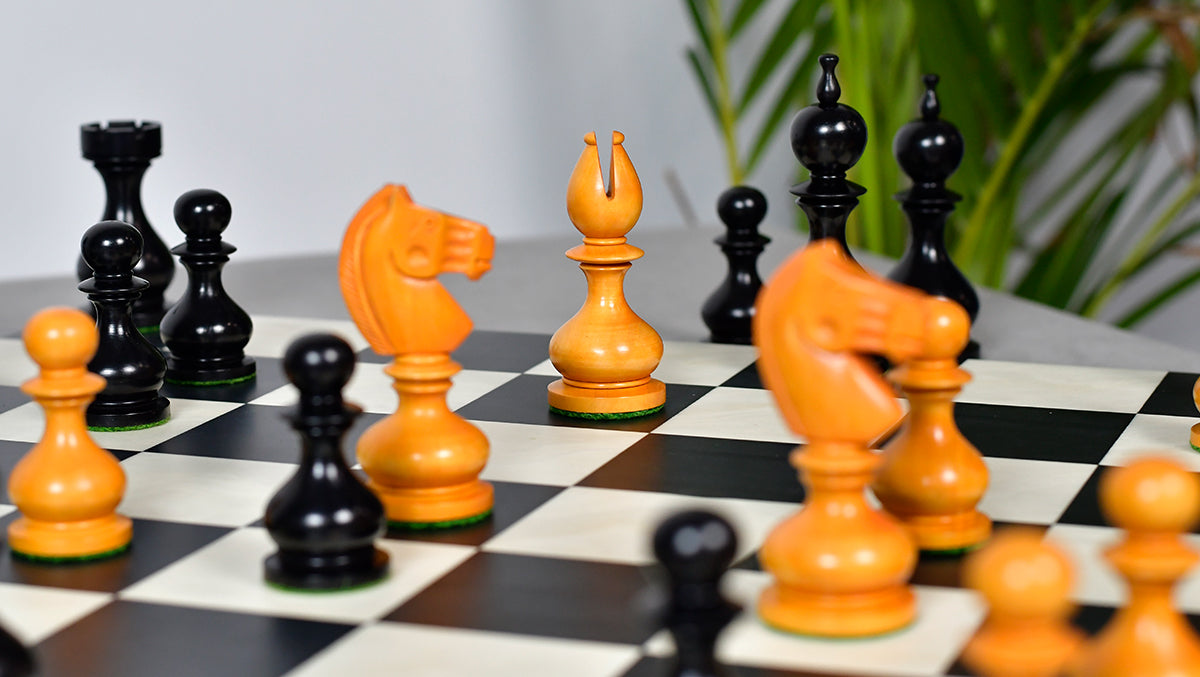 Antique Dublin Calvert Chess Pieces in Ebonized & Antiqued Boxwood 4.1" King - 850 Grams