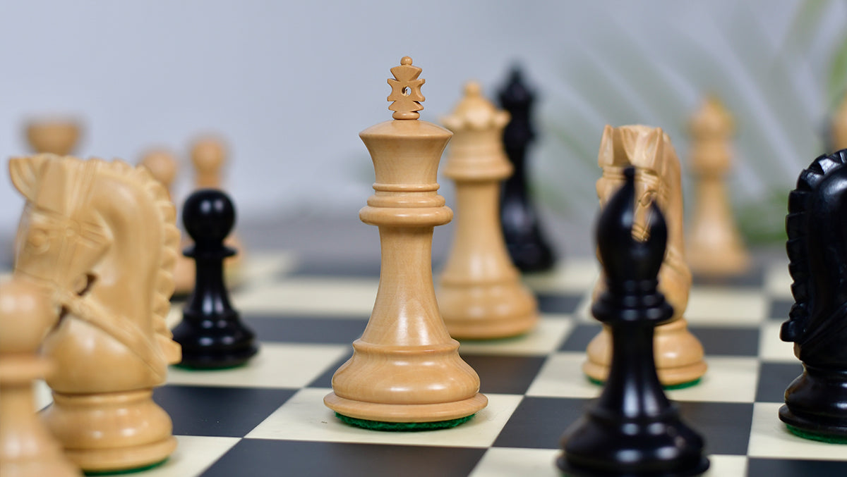 3.58" Bridle Series Wooden Chess Pieces in Ebony & Box Wood - 1200 Grams