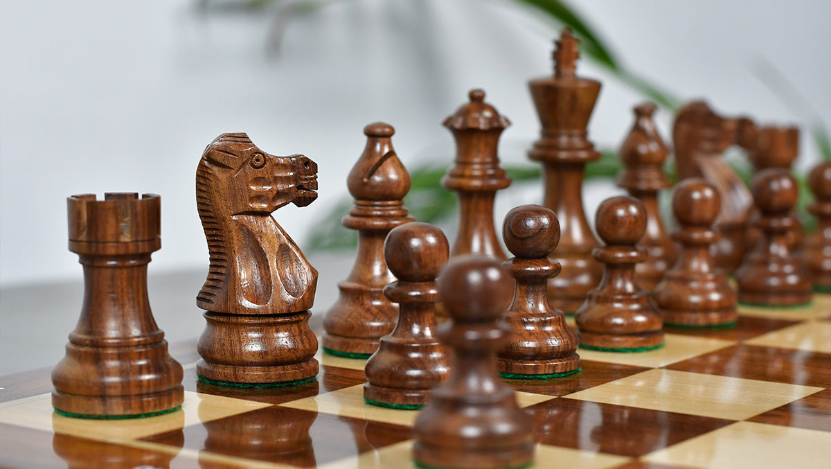 Smokey Staunton Series Chess Pieces in Sheesham & Boxwood - 3.8" King
