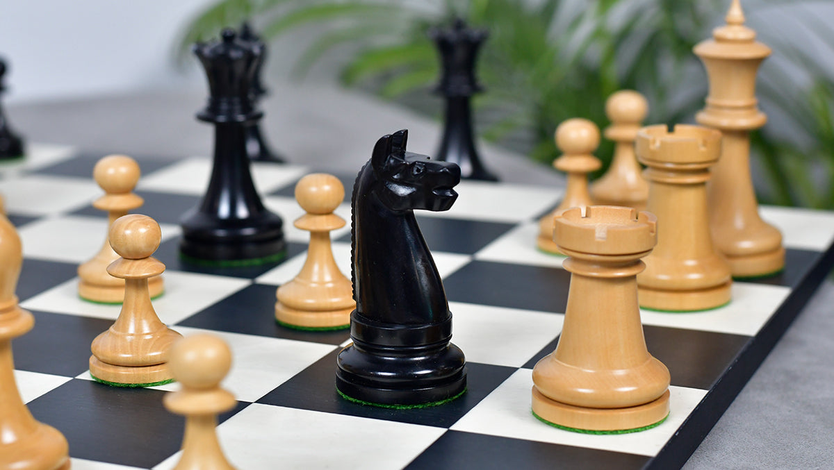 1900s' American Chess Company Reproduction Tournament Chess Set - In Ebony & Boxwood 3.8" King