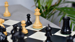 1849 Original Staunton Pattern Wooden Heavy Chess Pieces in Ebony / Boxwood with King Side Stamping - 3.75" King