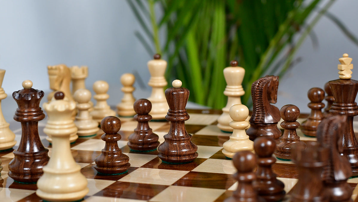 Traditional Russian Zagreb Wooden Chess Pieces in Sheesham & Natural Boxwood - 3.1" King