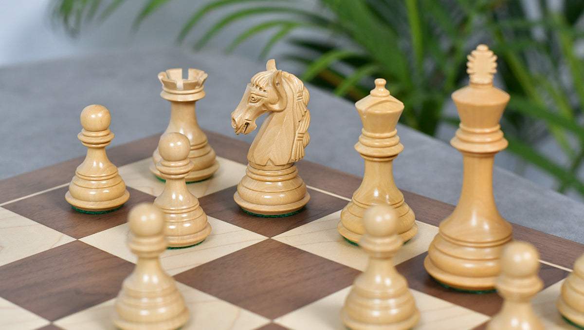 3.8" New Columbian Staunton Series Chess Pieces in Sheesham Wood & Boxwood - 1100 grams