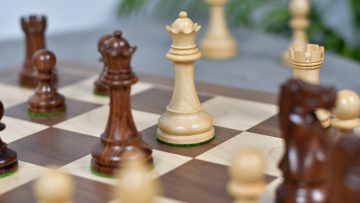 The Grandmaster Staunton Series Chess Pieces In Sheesham & Natural Boxwood - 3.75" King
