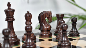 The Leningrad Club-Sized Wooden Chess Pieces in Indian Rosewood & Boxwood- 4.0" King