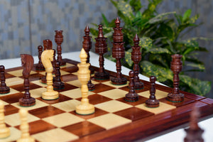 Lotus Series Blood Red Pipe Shaped Chess Pieces in Bud Rose & Box Wood - 6.14" King