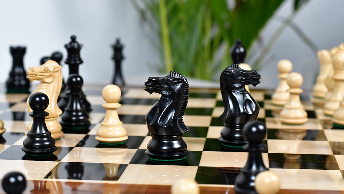 Desert Gold Staunton Series Wooden Chess Pieces in Ebonized Boxwood & Natural Boxwood - 4.0" King