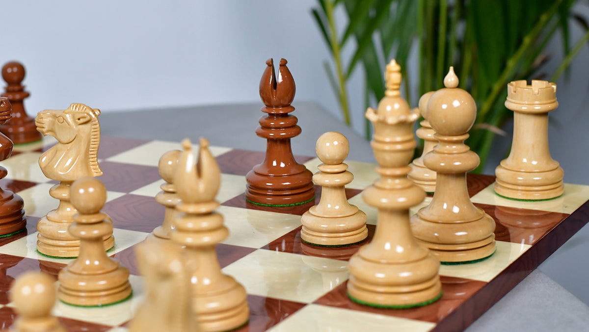 Exclusive Repro William Hallett High Class Chess Pieces in Golden Dyed & Boxwood Wood - 4.0"