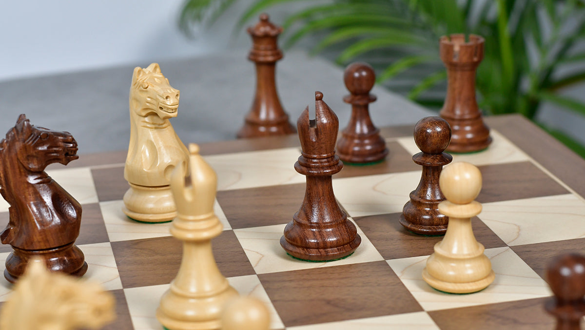 Fierce Knight (Queen's Gambit Series) Staunton Wooden Chess Pieces in Sheesham & Box Wood - 4.0" King