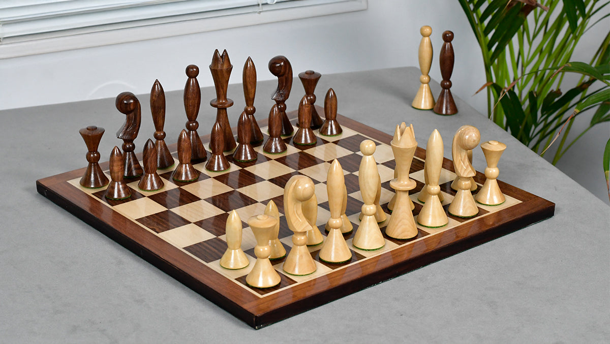 1958 ANRI Space Age Chess Pieces by Arthur Elliott in Sheesham & Box Wood - 4.25" King