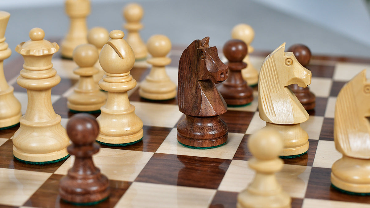 German Knight Tournament Series Staunton Chess Pieces in Sheesham & Box Wood - 3" King - Best Seller