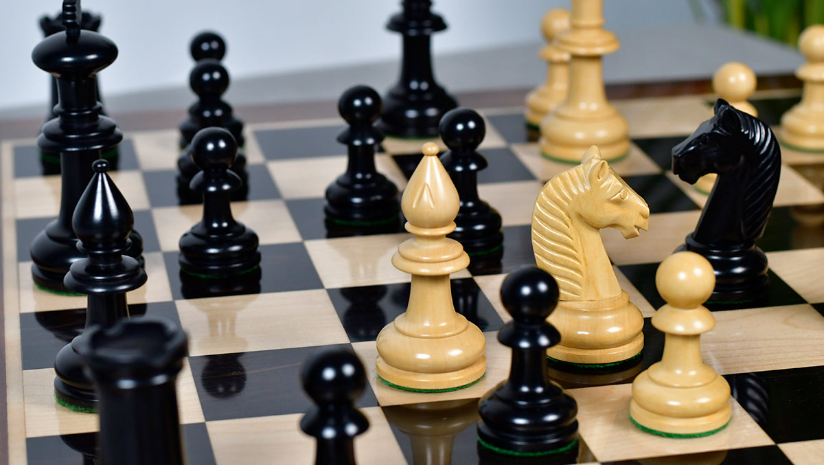 19th Century Antique Austrian Series Hand Crafted Chess Pieces in Ebonized & Boxwood - 4.2" King