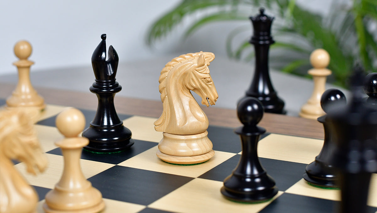 Combo Of 4.4 Inch Luxury Imperial Collector Series Artisan Chess Pieces Triple Weighted in Ebony and Boxwood With Wooden Black Dyed Poplar Sycamore Chess Board
