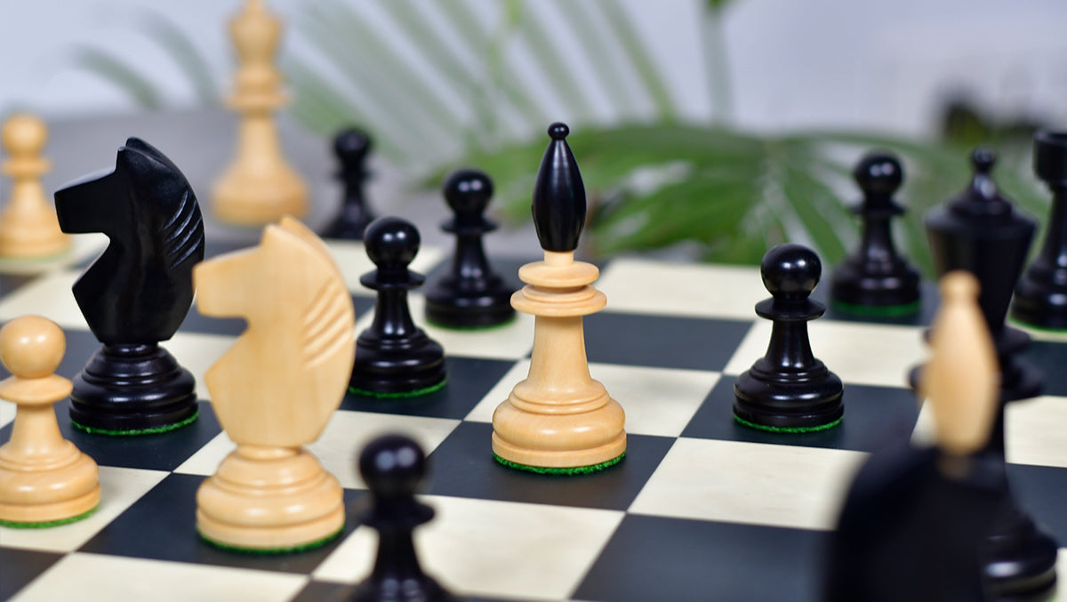 3.9" Hungarian Chess Pieces in Ebonized Boxwood & Natural Boxwood - 1300 Grams