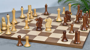 Combo Of Minimalist Soviet-Style Chess Pieces In Sheesham & Boxwood - 3.7” King With Minimalist Walnut Maple Wooden Chess Board Matte Finish