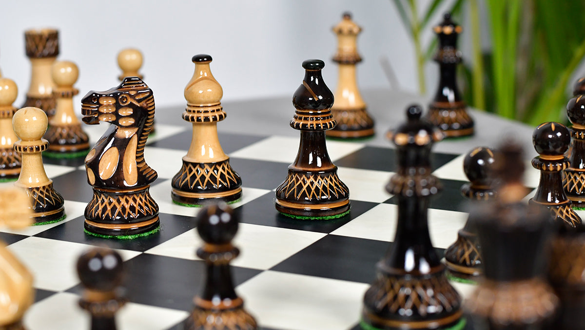 Burnt Blazed Series Handcarved (Lacquerd) Chess Pieces in Burnt Boxwood - 3.8" King