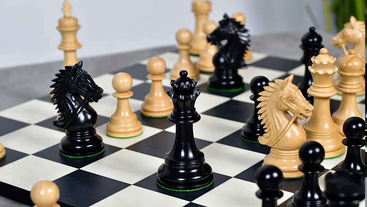 The Bridle Series Luxury Triple Weighted Chess Pieces in Ebony Wood / Boxwood - 4.2" King