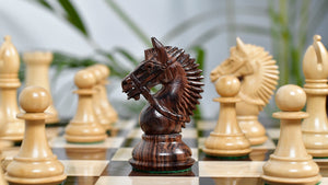 American Bridle Triple-Weighted Chess Pieces with Extra Queen - Handcrafted in Rosewood & Boxwood 4.2" King