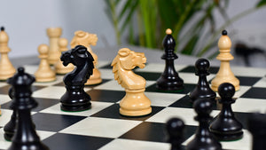 Reproduced Vintage 1950's Circa Bohemia Staunton Series German Chess Pieces in Ebonized Boxwood & Natural Boxwood - 3.89" King