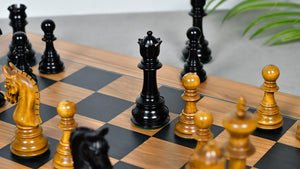 Combo Of War Admiral Antiqued Chess Pieces – 4.4" King – Handcrafted Staunton Design in Ebony Wood & Antiqued Boxwood With Wooden Black Dyed Poplar Olive Chess Board