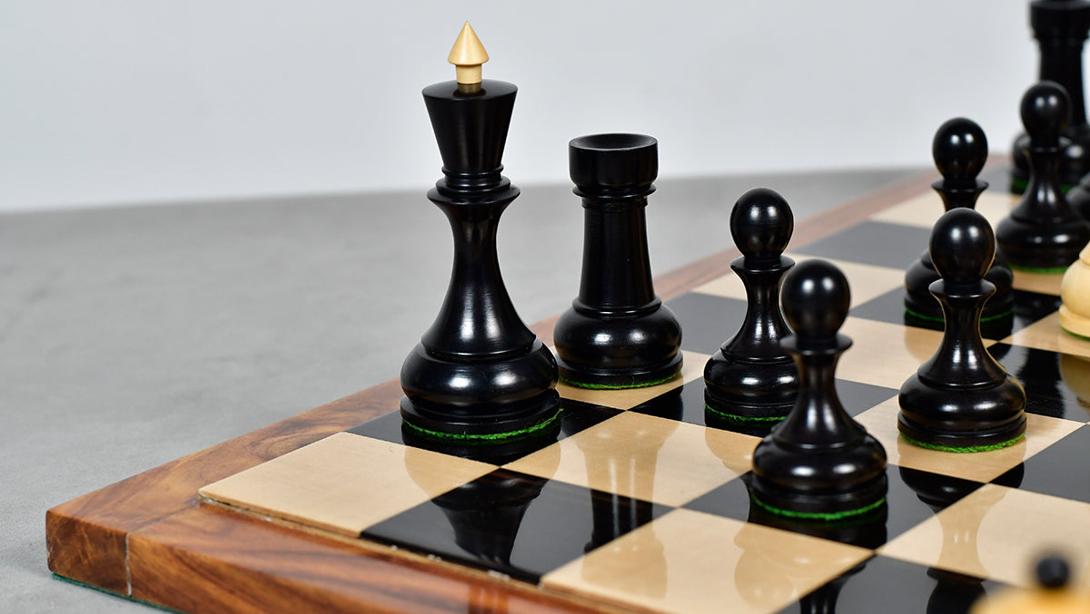 Circa 1930s "Leningrad Schoolboy" 4.2 inch King Soviet Chess Pieces in Ebonized & Boxwood - 1530 grams