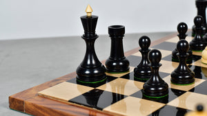 Circa 1930s "Leningrad Schoolboy" 4.2 inch King Soviet Chess Pieces in Ebonized & Boxwood - 1530 grams