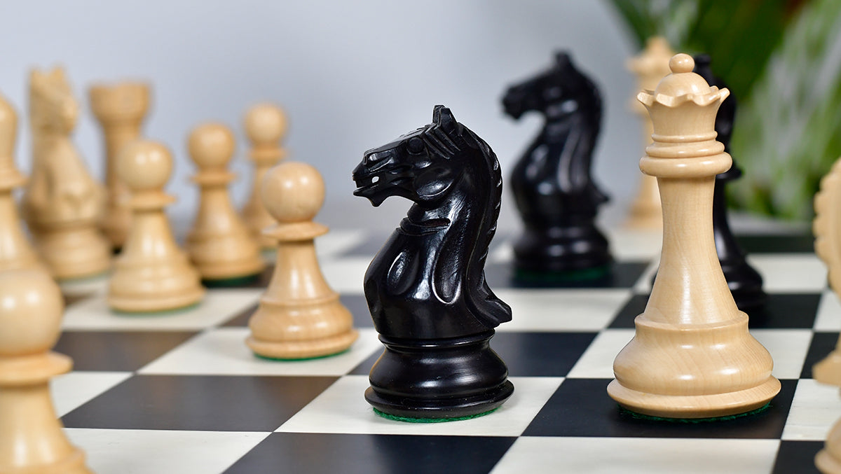 Fierce Knight (Queen's Gambit Series) Staunton Wooden Chess Pieces in Ebonized Boxwood & Box Wood - 4.0" King