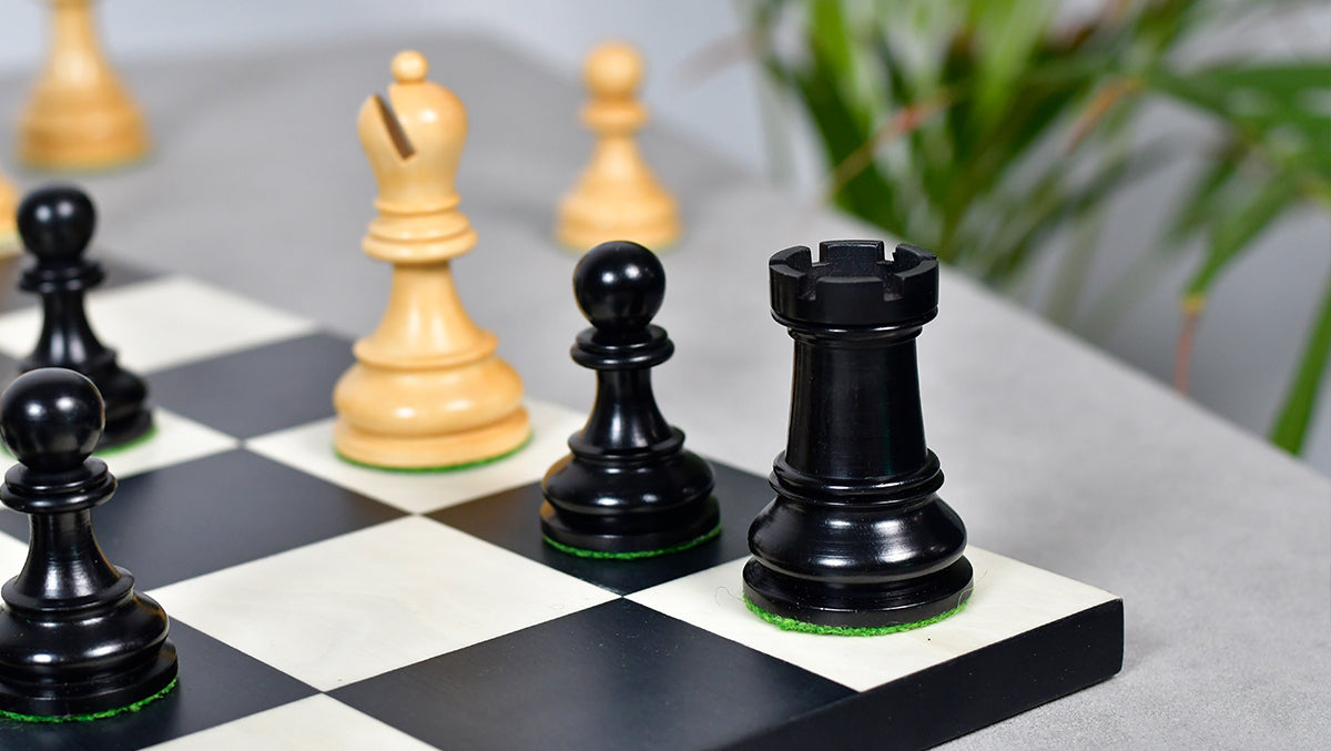 British Chess Company (BCC) Popular Staunton Double Collared Chess Pieces in Ebony & Boxwood - 4.2" King