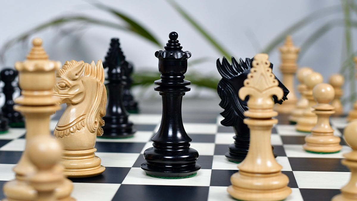 The Dragon Knight Series Wooden Chess Pieces Carved in Ebony / Boxwood - 4.7" King