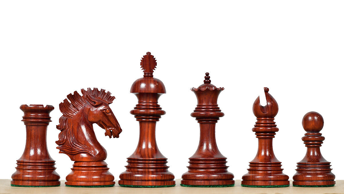 New Indian-American Luxury Series Triple Weighted Chess Pieces in Bud Rosewood(Padauk) / Boxwood Ver 2.0 - 4.4" King