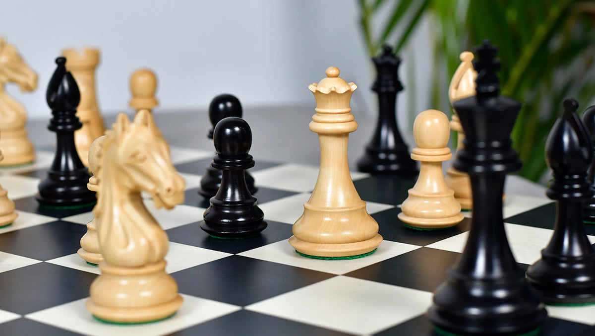Derby Knight Staunton Pattern Weighted Chess Pieces  in Ebonized & Boxwood - 4.1" King