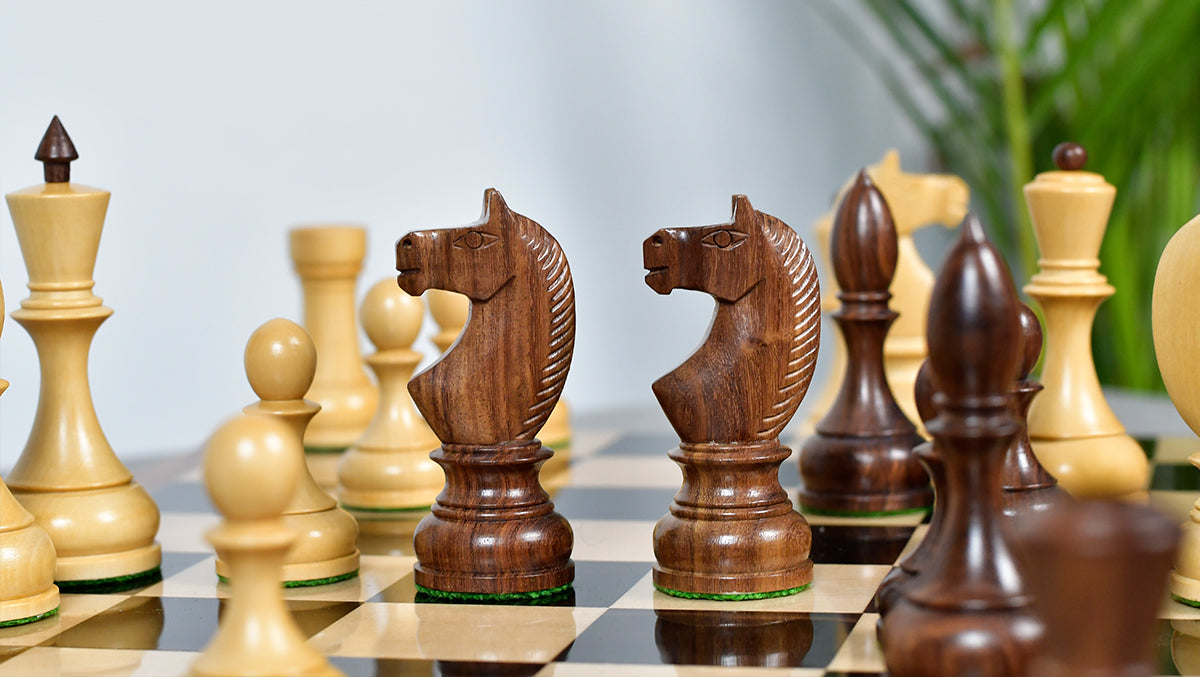 Circa 1930s "Leningrad Schoolboy" Soviet Chess Pieces 4.2 inch King in Sheesham & Boxwood - 1530 Grams