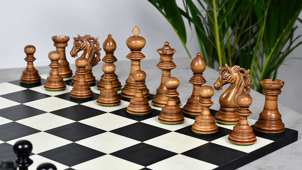 American Adios Series Luxury Chess Pieces in Distressed Boxwood & Ebony Wood - 4.4" King