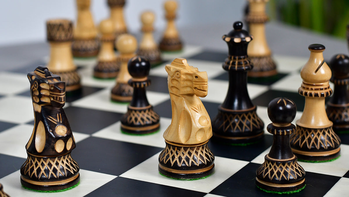 Burnt Blazed Series Handcarved Chess Pieces in Burnt Box Wood - 3.8" King - Best Seller