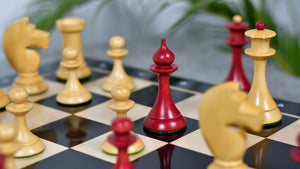 1950s' Soviet (Russian) Latvian Chess Pieces in Stained Crimson / Box Wood - 4.1" King - 1050 Grams