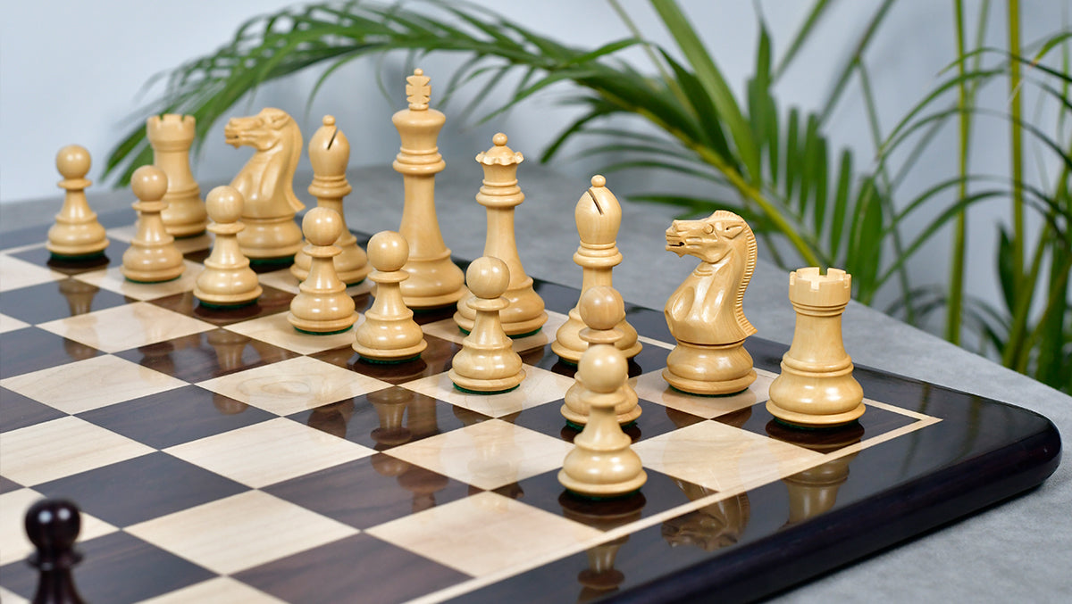 4.0" Desert Gold Staunton Series Wooden Chess Pieces in Rosewood & Box Wood - 1300 Grams