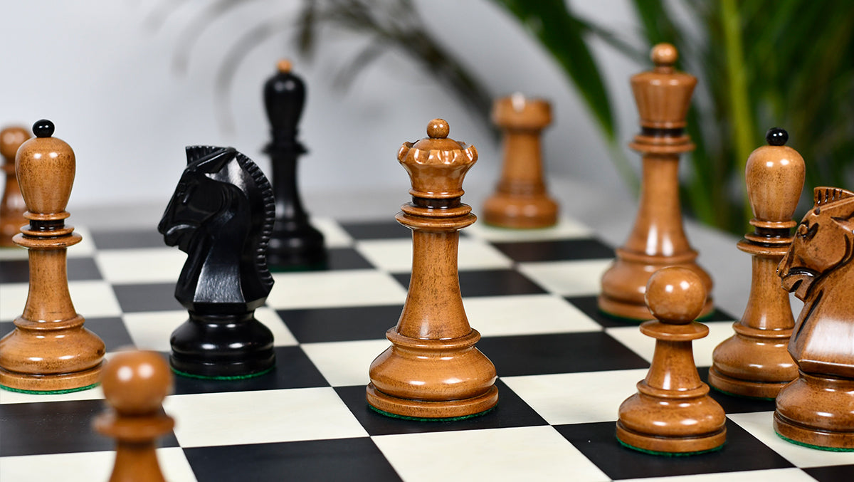 1950s' Fischer Dubrovnik Weighted Chess Pieces Set in Genuine Ebony Wood / Distressed Antique Wood - 4.25" King Size