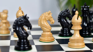 Indian Chetak II Customized Lead Weighted Luxury Chess Pieces in Ebony wood / Boxwood - 4.3" King extra Queens