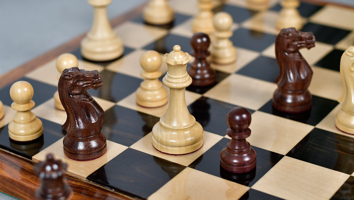 The Judit Polgar Repro Staunton Weighted Tournament Chess Pieces in Anjan Wood & Boxwood 3 ¾ Inch King - 1000 Grams