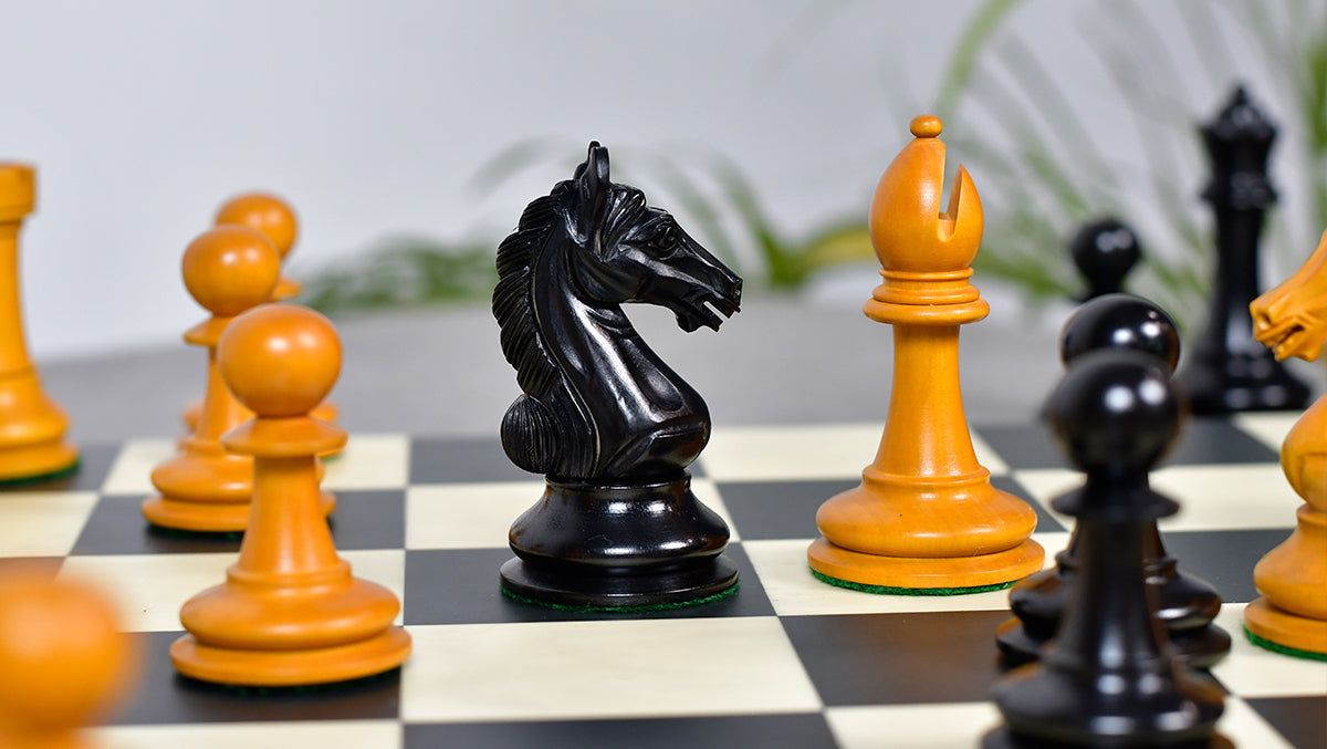 4.0'' The Ancient Indian Warrior Staunton Luxury Series Chess Pieces in Ebony / Antiqued Box Wood - 1660 Grams